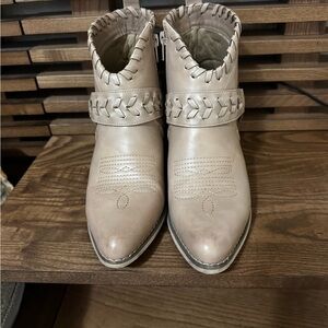 Altar'd State Taupe Braided-Trim Ankle Booties